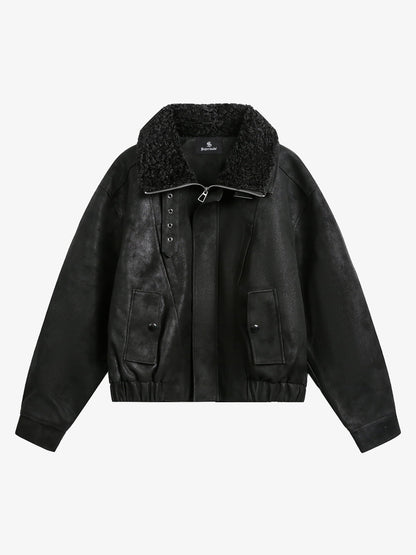 Stylish Black Bomber Jacket with Faux Fur Collar for Winter and Fall 