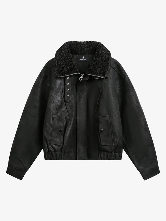 Stylish Black Bomber Jacket with Faux Fur Collar for Winter and Fall 