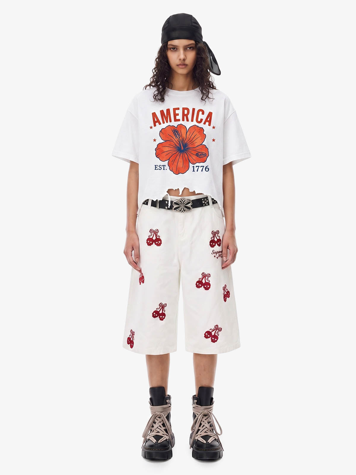 Acid Wash Ripped Floral T-Shirt 