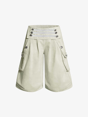 Military Cargo Wide-Leg Shorts – Multi-Button Utility Design