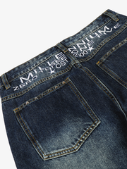 Studded Panelled Washed Jeans
