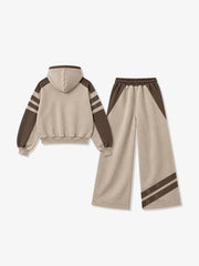 Contrast Panel Graphic Zip-Up Hoodie & Wide-Leg Sweatpants Set