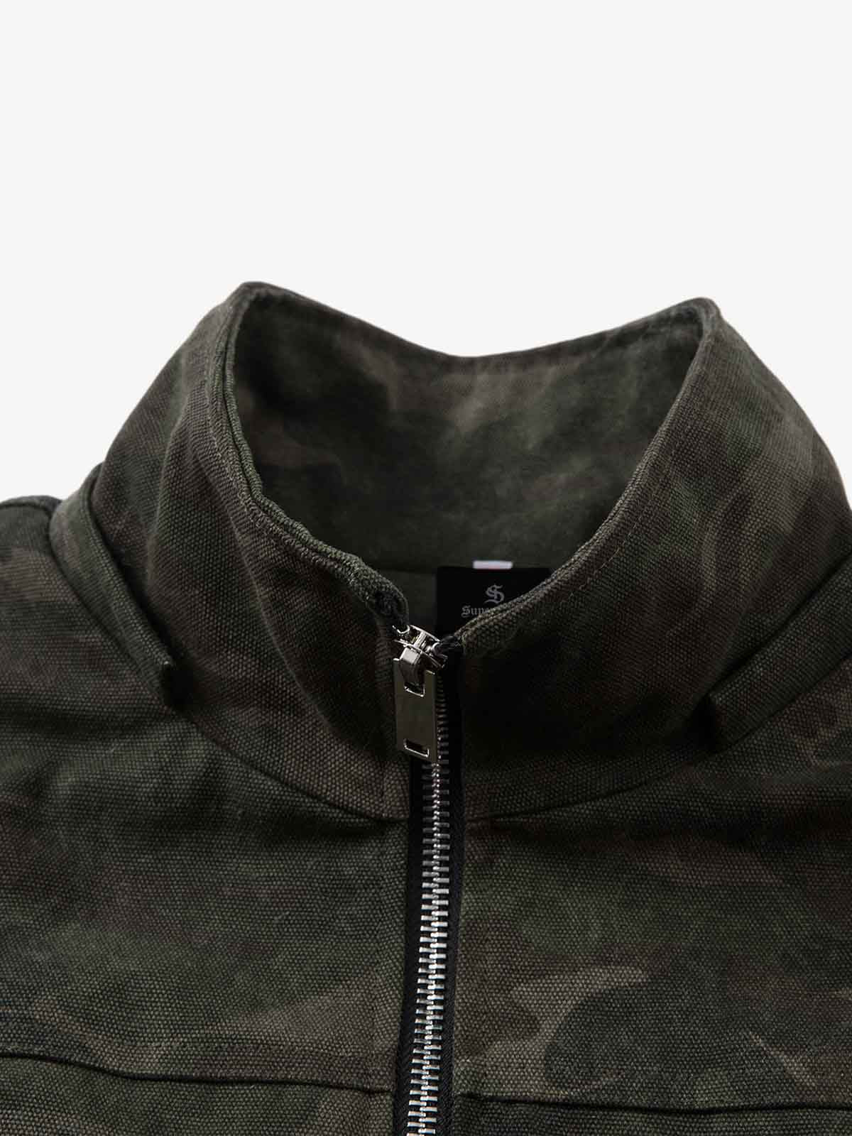 Retro Camo Faux Fur Trim Detachable Hooded Jacket 