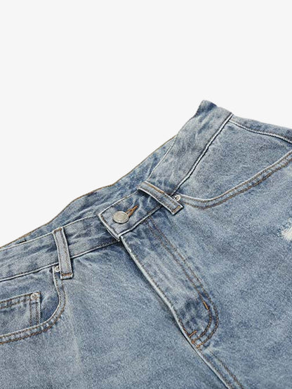 Distressed Light Wash Denim Jorts 