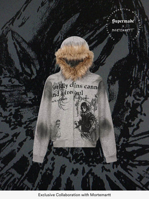 Thesupermade Wasteland Style Cardigan Zip UP Fur Hooded Jacket - 2279 