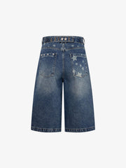 Pantaloncini di jeans con ricami a stella e rivetti