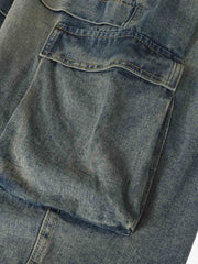 Braided Drawstring Waist Patchwork Cargo Jeans 