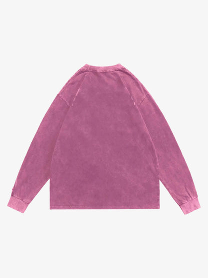 Graphic Creative Lip Print Washed Sweatshirt 