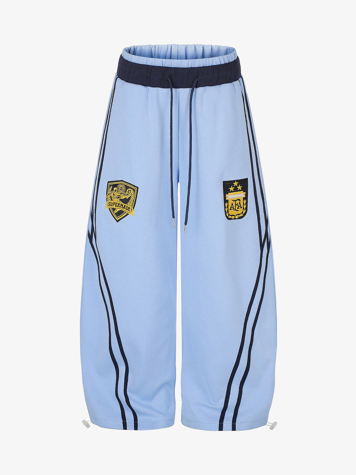 Ribbon Patchwork Embroidered Wide-Leg Sweatpants