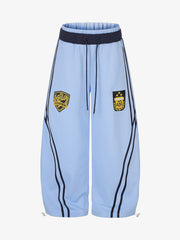 Ribbon Patchwork Embroidered Wide-Leg Sweatpants