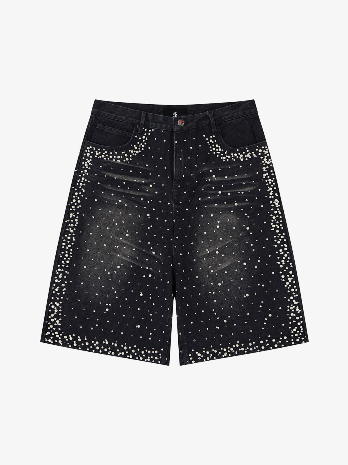 Pantaloncini di jeans ricamati con perle