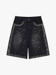 Pantaloncini di jeans ricamati con perle