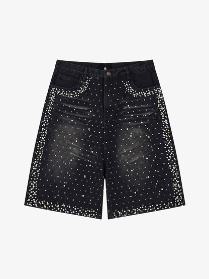 Pearl Embroidered Denim Shorts
