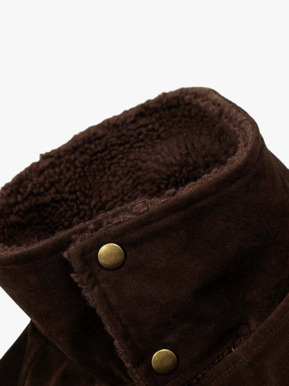 Retro Lambswool Stand Collar Asymmetrical Suede Padded Jacket 