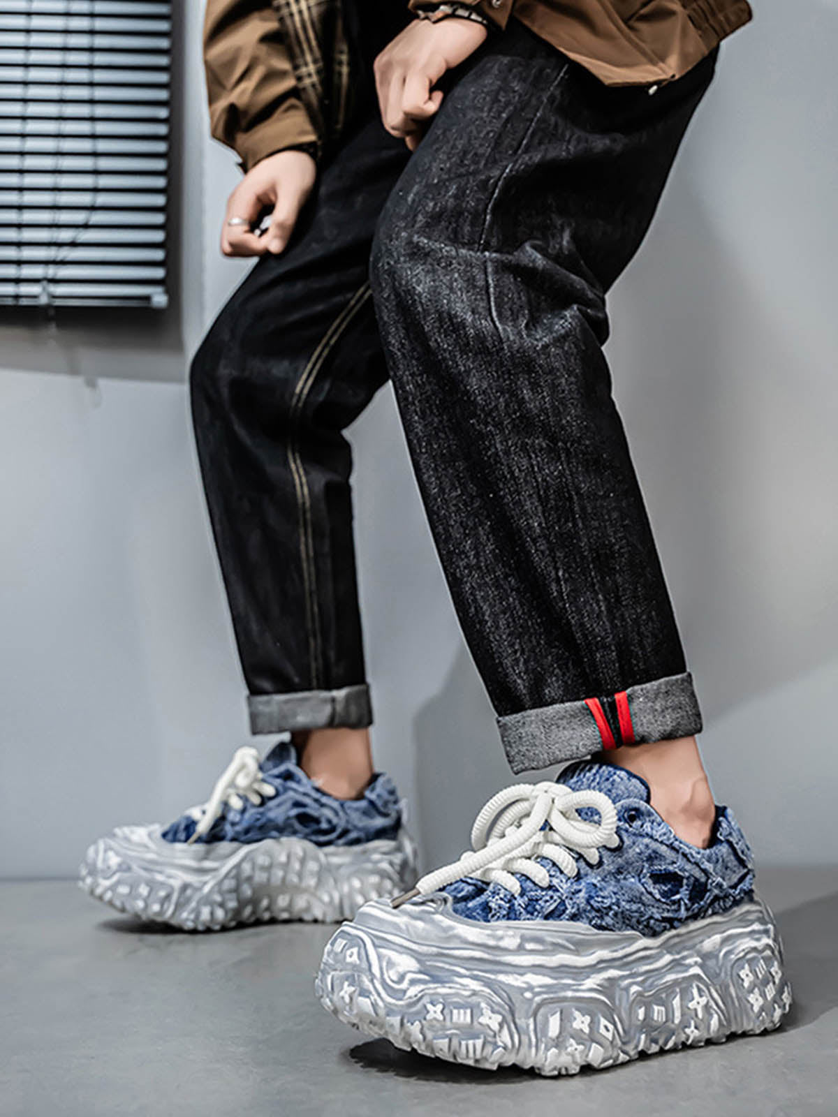 Tire-Tread Distressed Sneakers