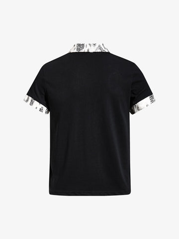 Cotton Polo Shirt with Leopard Print Collar & Cuff Detail