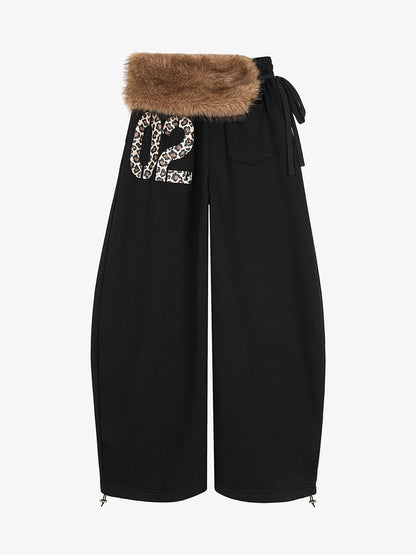Faux Fur Waist Baggy Sweatpants