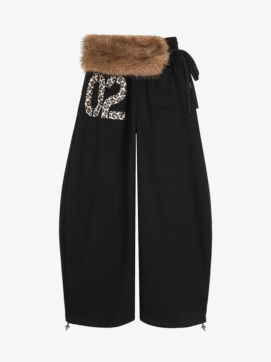 Faux Fur Waist Baggy Sweatpants