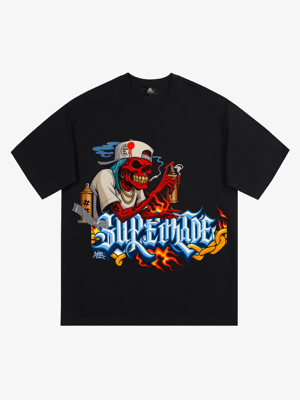 Thesupermade Skull Graffiti Artist Flame Flower Font T-shirt 