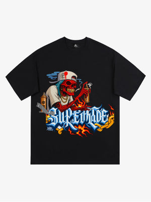 Street Skull Graffiti Artist Flame Flower Font T-Shirt 