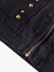 Distressed Studded Boxy Fit Denim Jacket