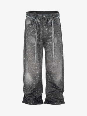 Distressed Diamond Decorated Belt Jeans 