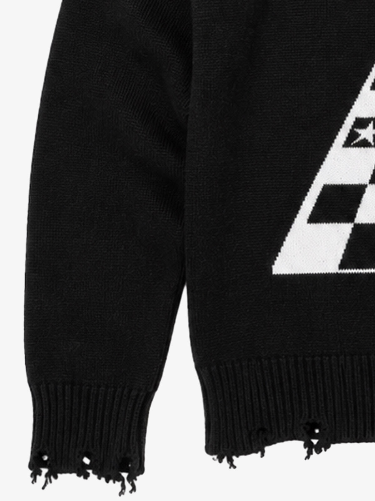 Checkered Jacquard Collar Motorcycle Knit Sweater