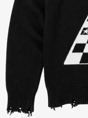 Checkered Jacquard Collar Motorcycle Knit Sweater