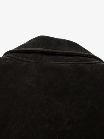 Retro Unique Metal Button Lapel Suede Bomber Jacket - 2538 