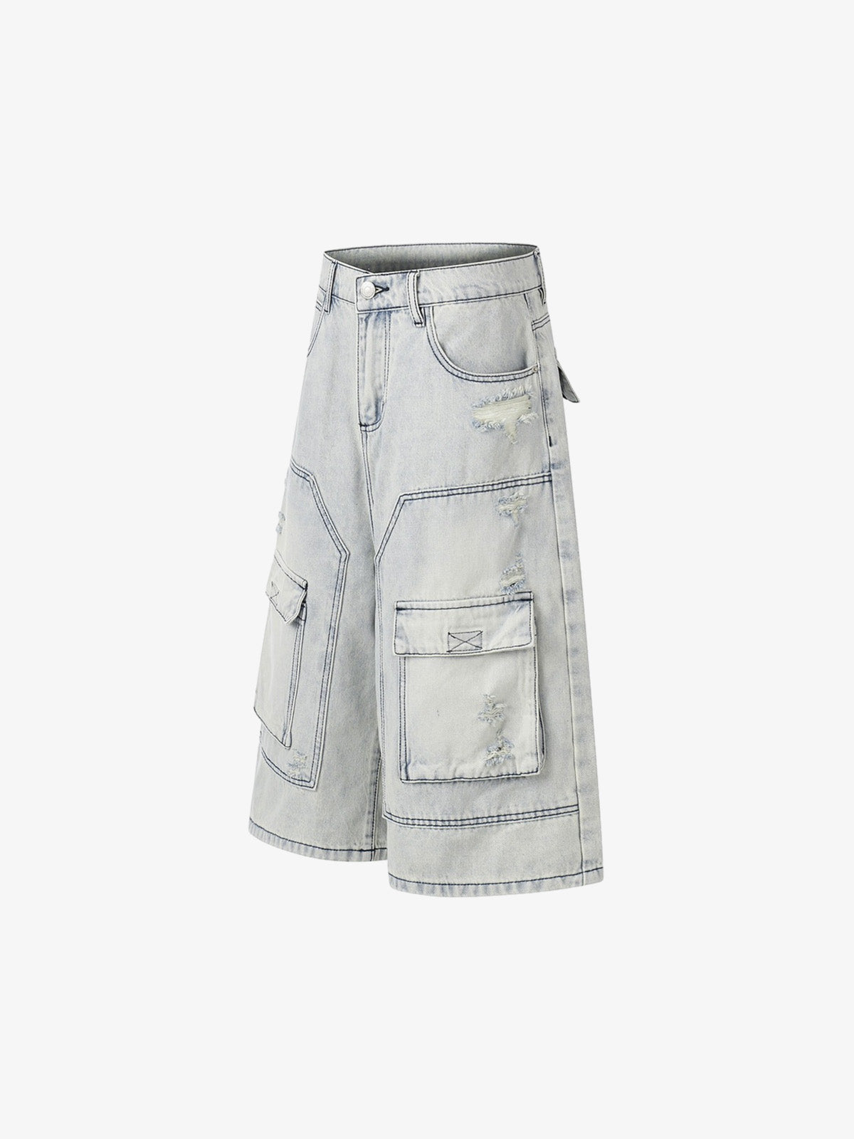 Distressed Denim Cargo Shorts