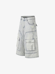 Distressed Denim Cargo Shorts