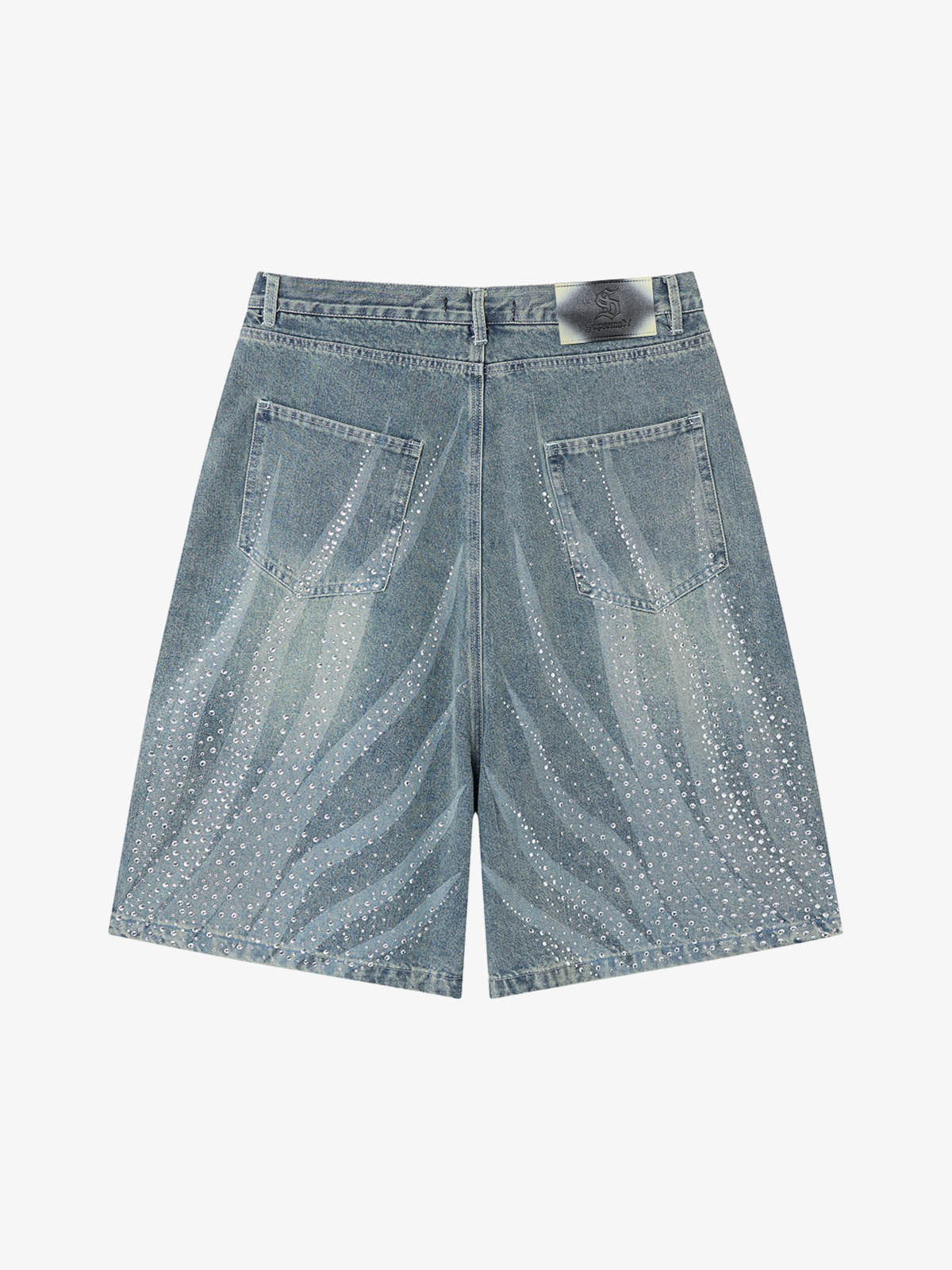 Rhinestone Wave Denim Bermuda Shorts
