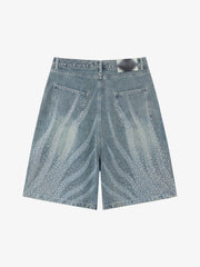 Rhinestone Wave Denim Bermuda Shorts