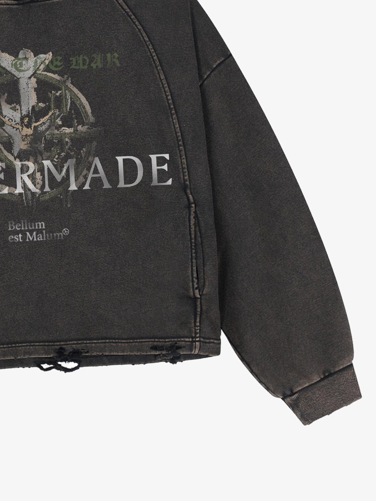 Anti-War Graphic Washed Boxy Hoodie