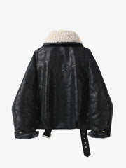 Faux Shearling PU Leather Padded Jacket