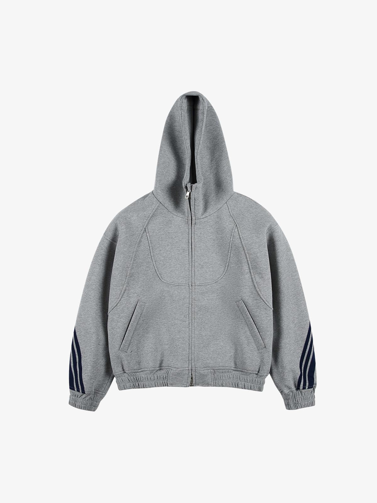 Striped Patchwork Boxy Fit Zip-Up Hoodie