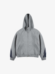 Striped Patchwork Boxy Fit Zip-Up Hoodie