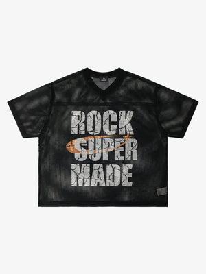 Mesh Rock Super Made V-Neck T-Shirt - Breathable Lightweight Streetwear Tee for Men 