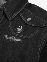 Asymmetric Button Washed Cropped Denim Jacket