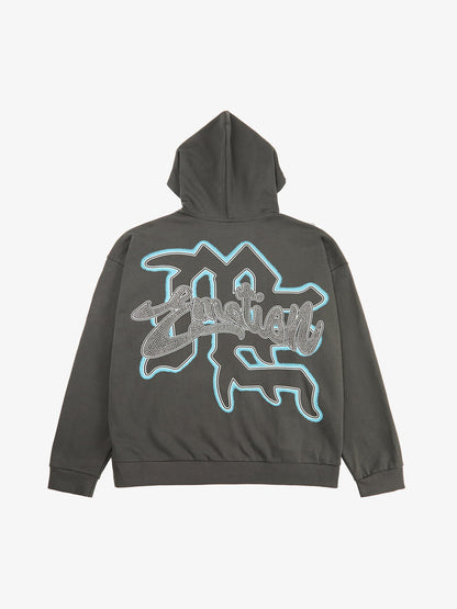 Vintage Blindfolded Angel Rhinestone Zip-Up Hoodie 