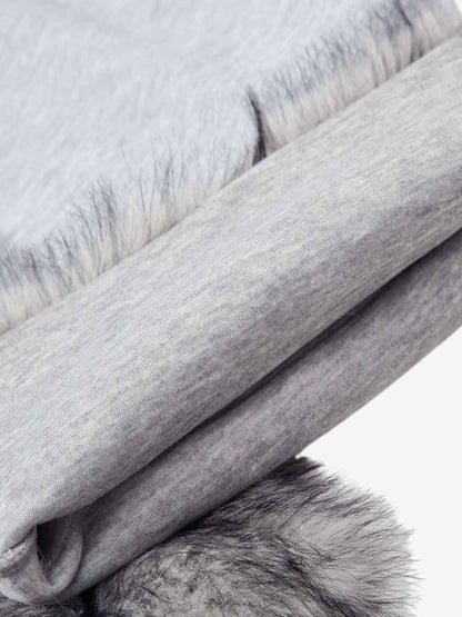 Faux Fur Spliced Hem Wide-Leg Sweatpants 