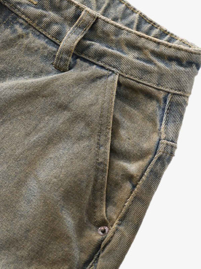 Denim Tie-Dye Wide-Leg Cropped Pants for Women High Waist Loose Fit Summer Casual Fashion 