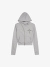 Rhinestone Asymmetrical Placket Zip-Up Hoodie