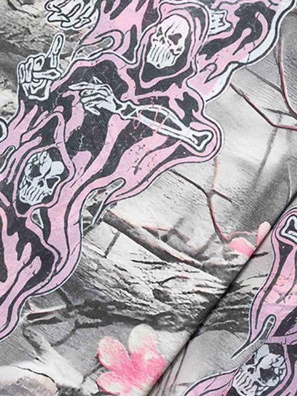 Gothic Devil Graphic Fleece-Lined Wide-Leg Sweatpants 