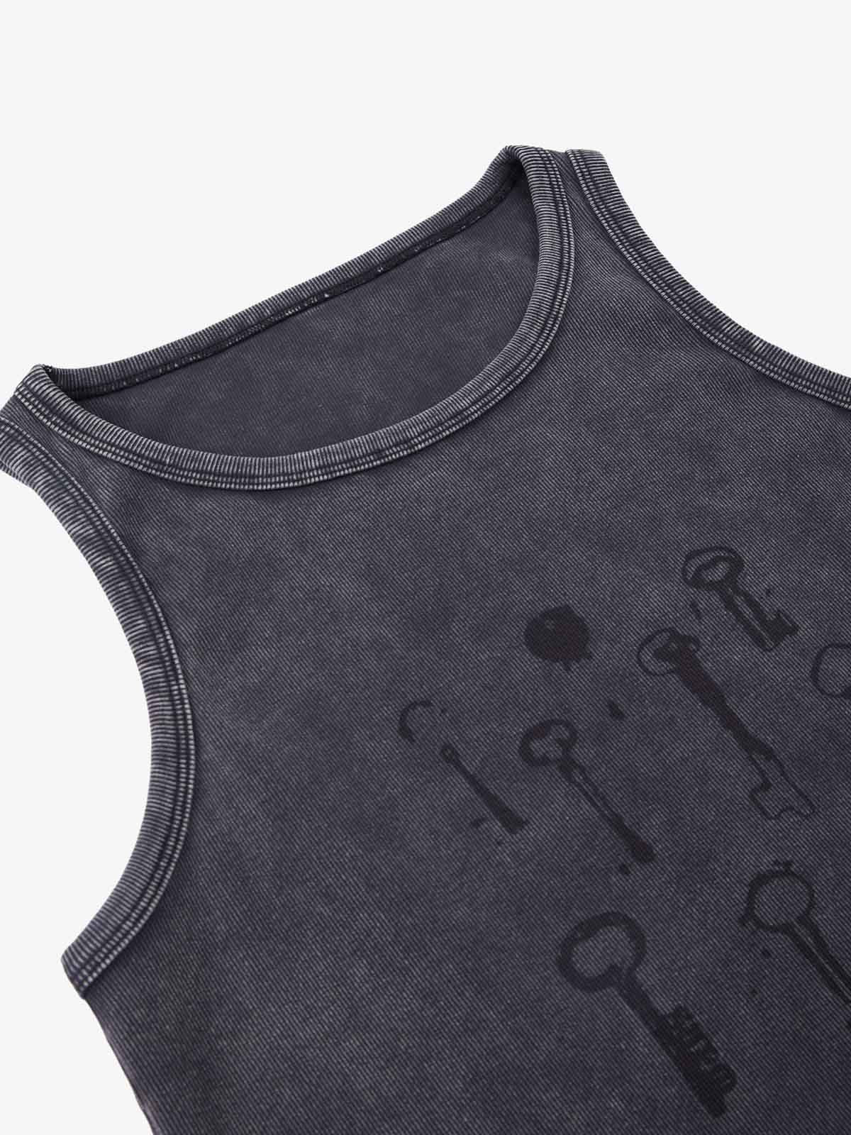 Supermade Washed Distressed Key Print Vest 