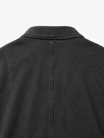 Cropped Distressed-wash Canvas Biker Jacket