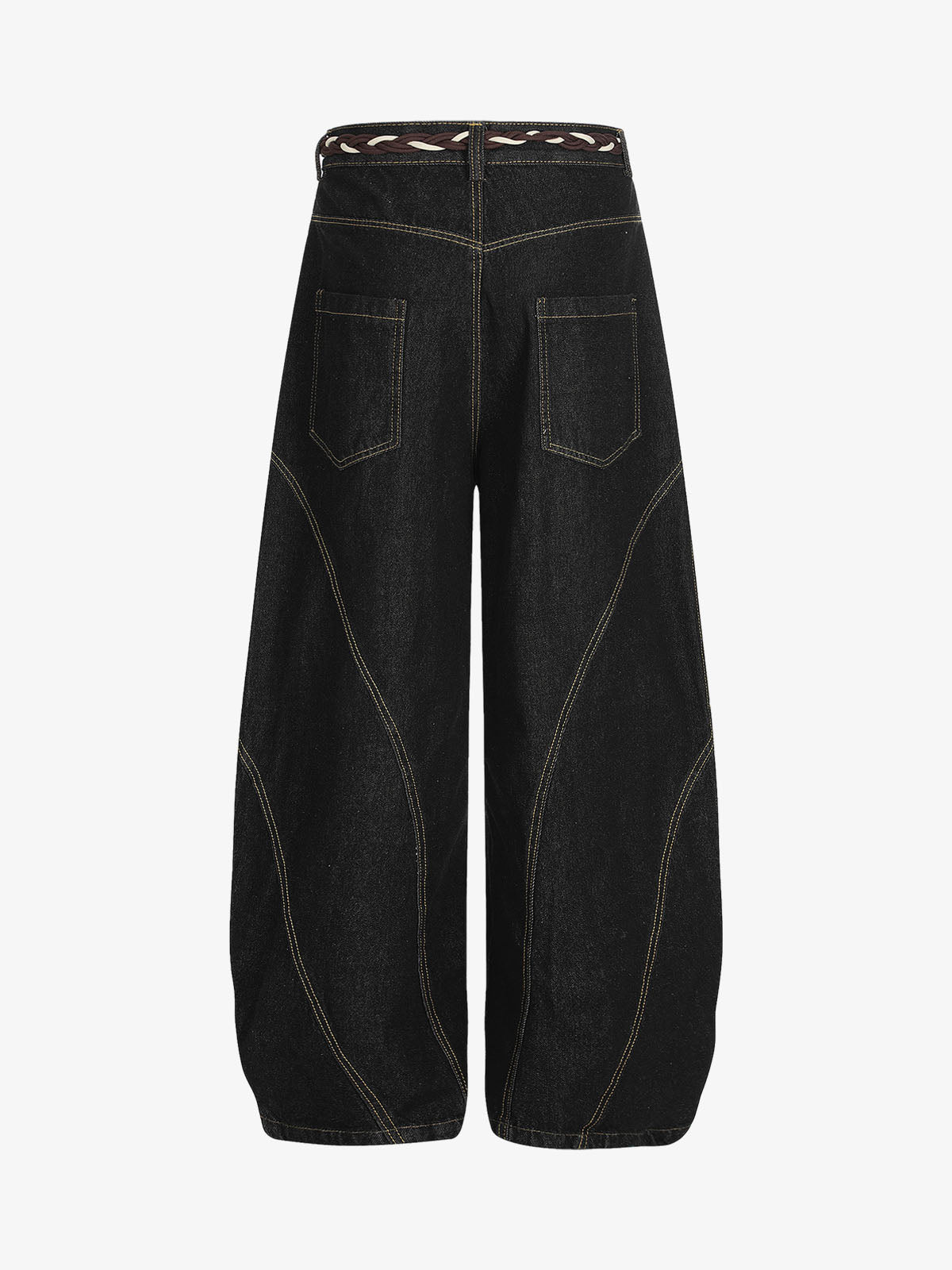Denim Retro Belt Detail With Patchwork Barrel Jeans - 2490 