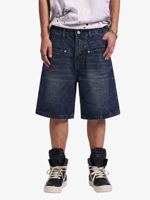Wide Leg Washed Denim Shorts