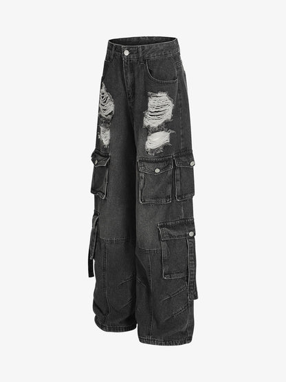 Retro Ripped Cargo Jeans 