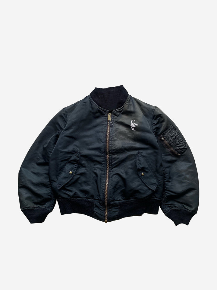 Scorpion Embroidered Washed Distressed Pilot Jacket